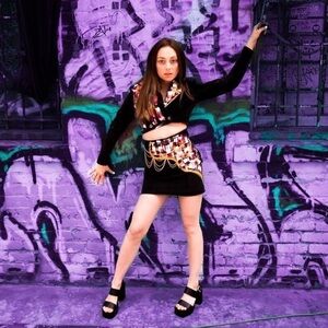 Up-cycled Hand Painted Black Denim Dress